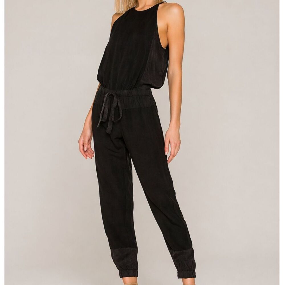 Young Fabulous & Broke Diego Jumpsuit Black Halter Sleeveless Tapered Leg Small